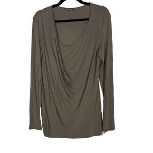 Vince Womens Large L Gray Brown Draped Long Sleeve Tee Ribbed Micromodal Stretch